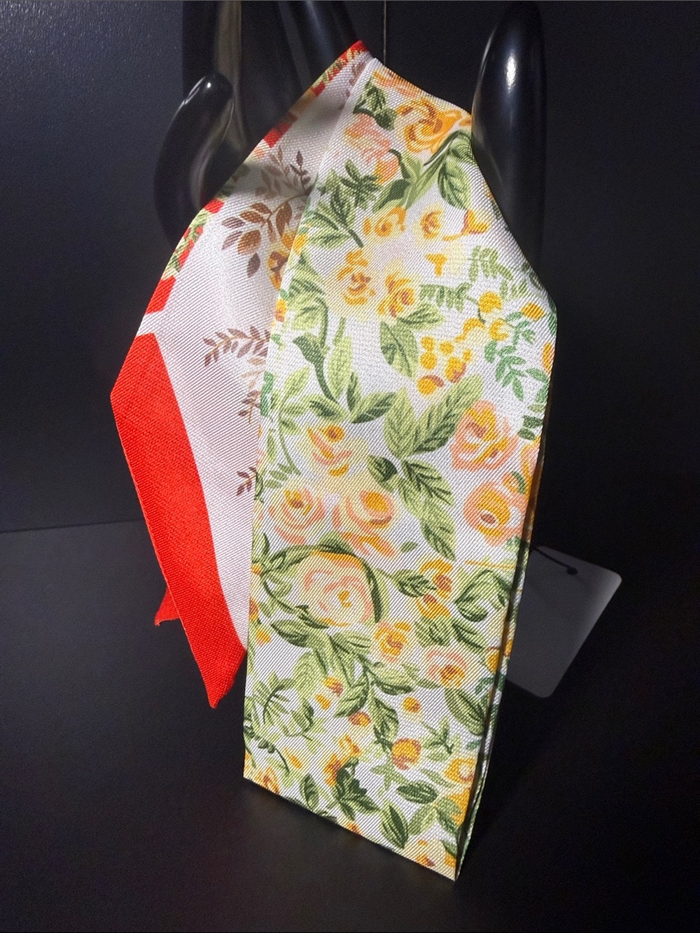 Floral Yellow & Red Silk Scarf Ribbon - Women Accessories